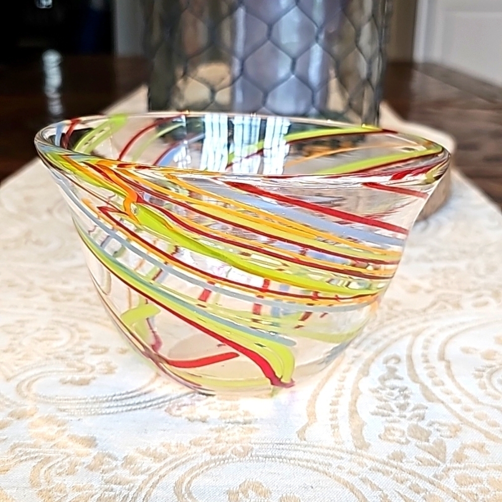 Hand Blown Color Swirl Candy/Nut Bowl Dish - OS